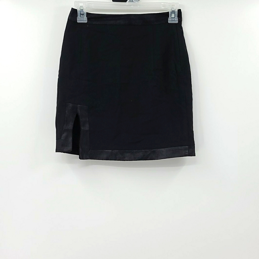 Kookai black faux leather trim pencil mini skirt